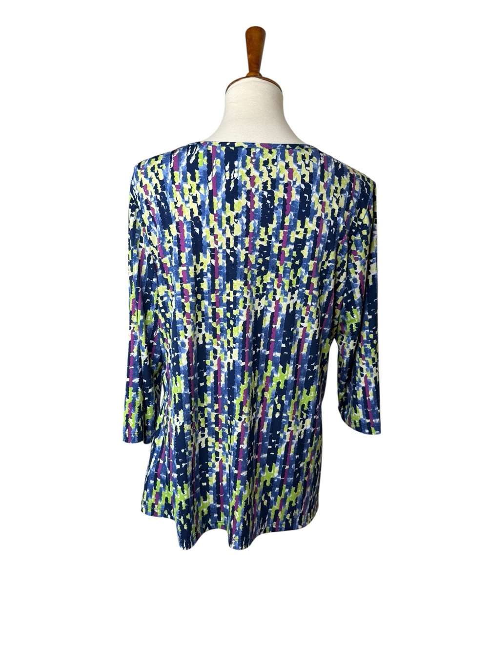 Susan Graver Liquid Knit Abstract Print Tunic Top L Blue Green Purple - Picture 2 of 10